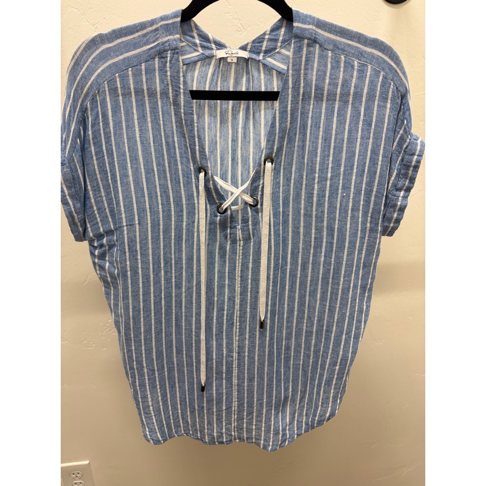 Rails Jeri St Germain Stripe Linen Lace Up Top Blue White Small 200-661-1220